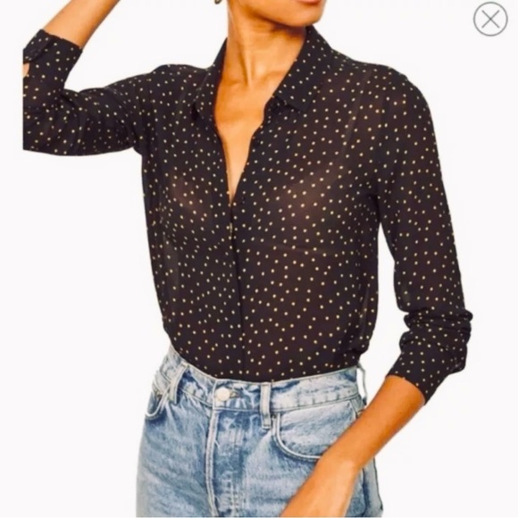 REFORMATION Women's Sheer Polka Dot Button up Blouse in Black and Gold size XL - Picture 1 of 10